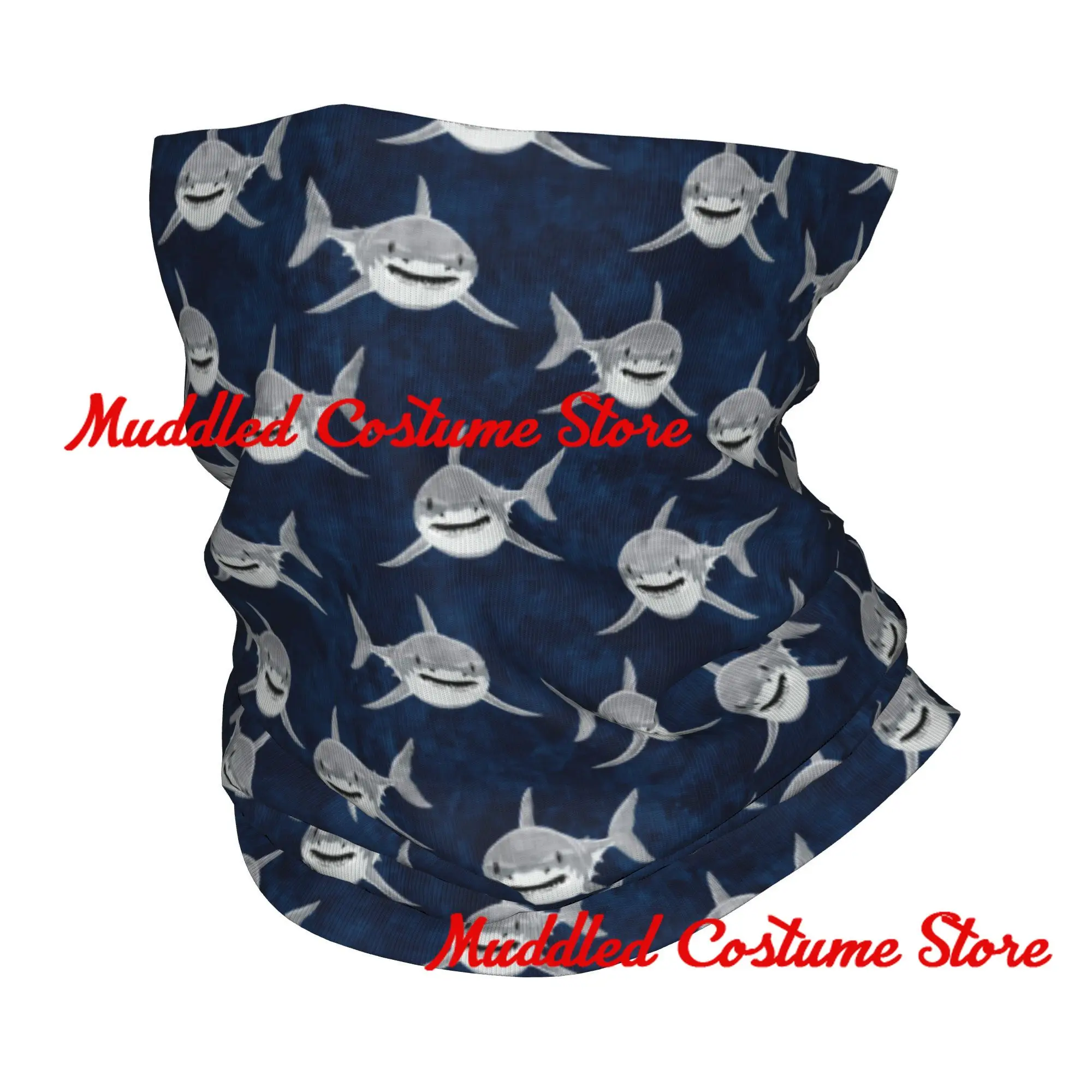 Shark dark blue Bandana Neck Cover Printed Wrap Mask Scarf Multi-use Headwear Hiking Fishing For Men Women Adult Winter view 3