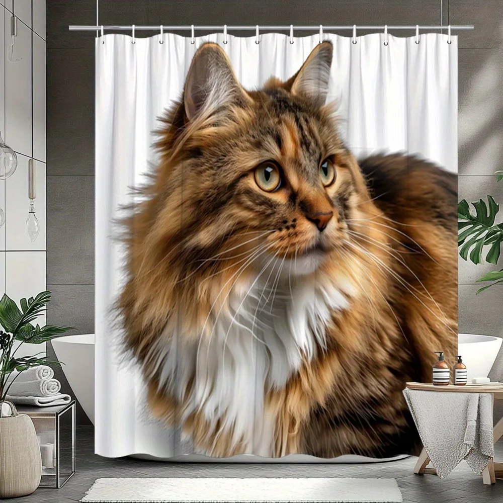 

Пушистая длинношерстная кошка, моющаяся, грязеотталкивающая занавеска для душа, насадка для душа, водонепроницаемая полиэстеровая занавеска для ванны для домашнего декора