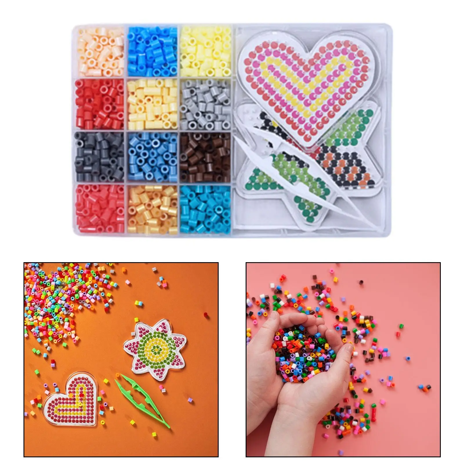 12 Colors 5mm Fuse Beads Puzzle Toys with 4 Pegboard, 4 Ironing Paper and Tweezers for Craft Making Kids Adults Birthday Gift