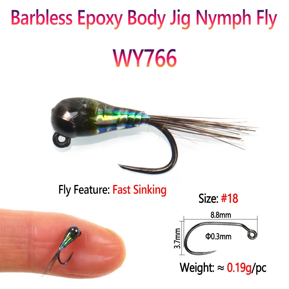 6 Stück # 14 # 18 Widerhakenfreie, schnell sinkende Jig-Nymphenfliegen mit Epoxid-Fasanenschwanz, Wet Euro Fliegen, Perdigon-Nymphen für Forellen- und Barsch-Angeln – Detail 2