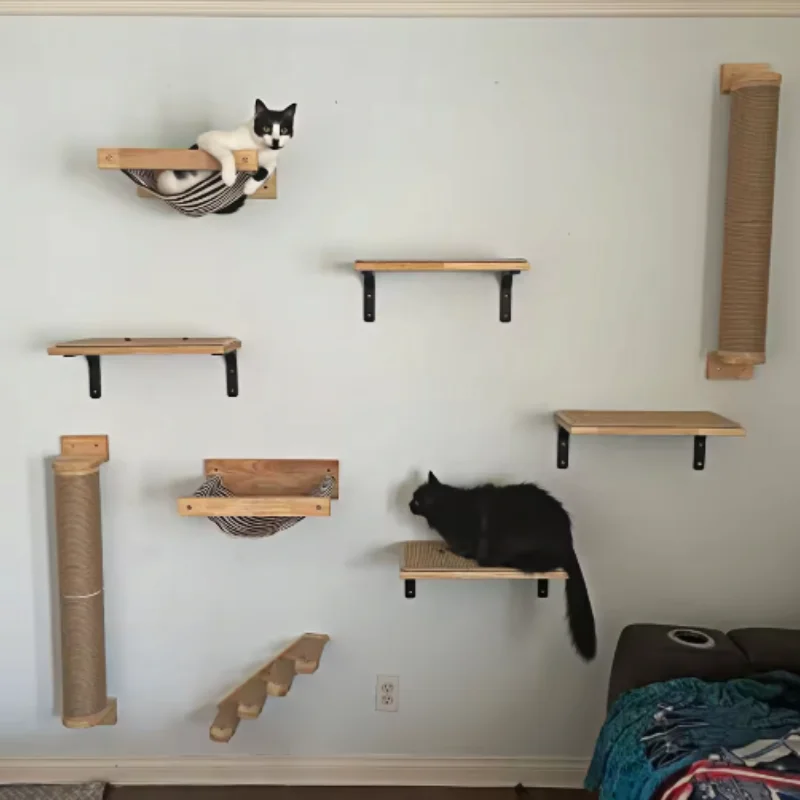 Muebles para rascar gatos montados en la pared de alta calidad con perchas trepadoras para gatos, escalones de pared para hamaca para dormir y jugar