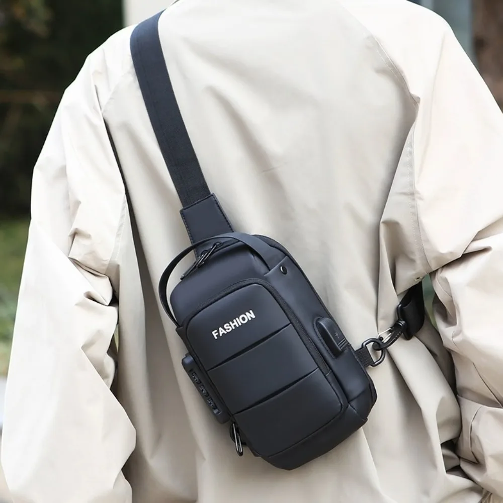 

Anti-theft Men's Chest Bag USB Charging Port Adjustable Strap Password Sling Bag Wear resistant Waterproof