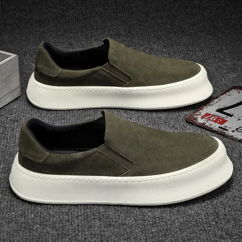 Men\'s shoes summer 2024 new low-top all-match nubuck leather sneakers lightweight slip-on slip-on shoes fashionable casual shoes