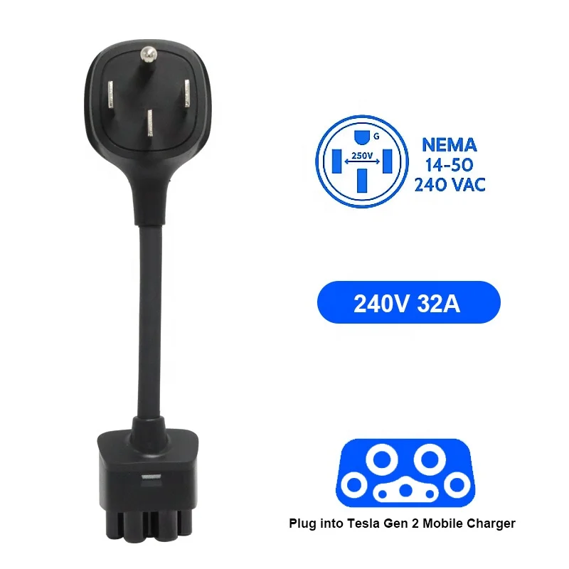 NEMA 14-50 Adapter for Tesla Gen 2 32 Amp 240V Mobile Charger Temperature Sensor Chipset PVC TPE Jacket Shielding Cars New
