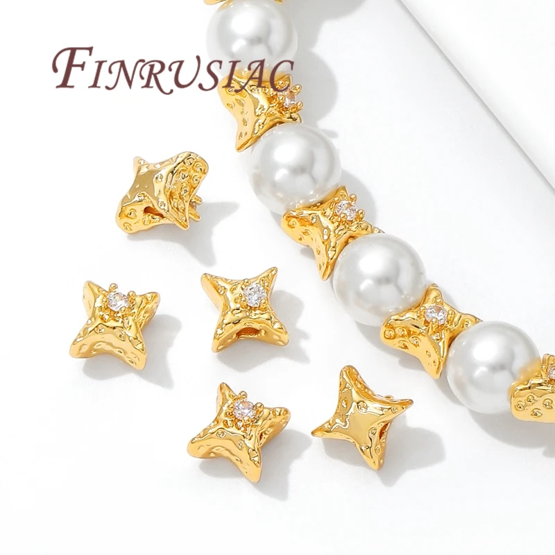 9.5 مللي متر * 6 مللي متر نجوم خرزة مباعدة 18K مجوهرات مطلية بالذهب اكسسوارات ، فواصل الخرز ، أساور وقلائد الخرز