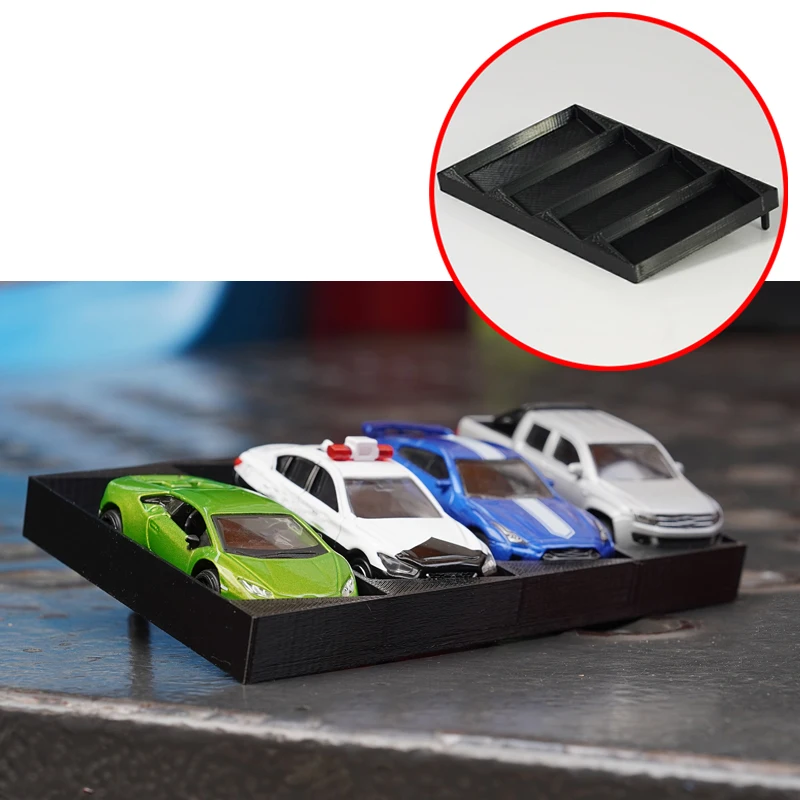 1PCS Tiltable Car Display Stand for 1/64 Scale Diecast Vehicle Model 4-Parking Spaces Storage Shelf Desktop Organization Tool