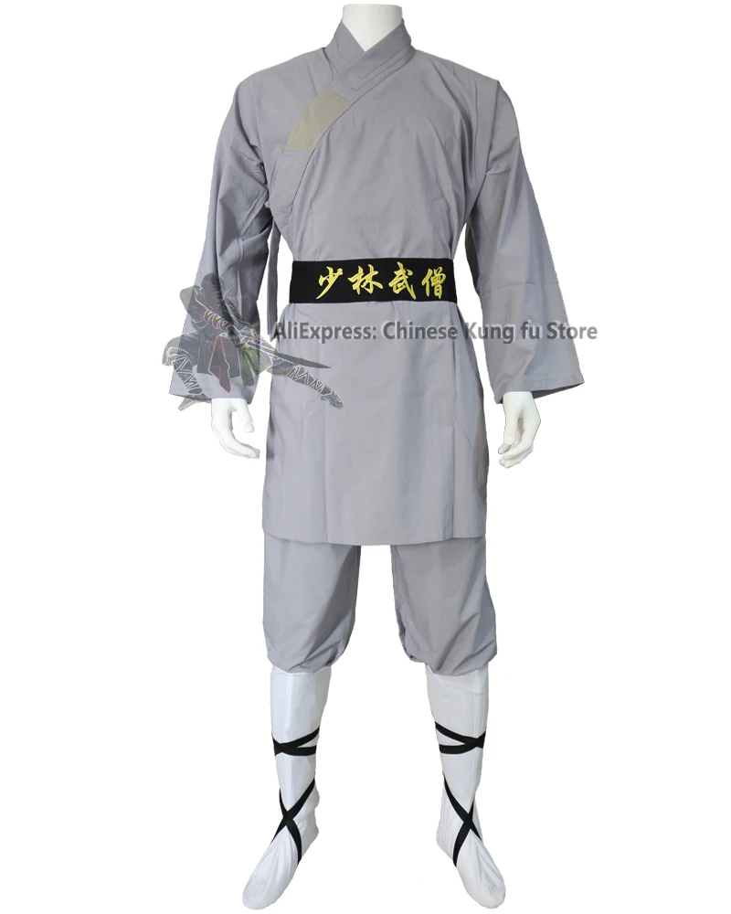 Gray Cotton Shaolin Monk Kung fu Uniforms Buddhist Qigong Meditation Suits