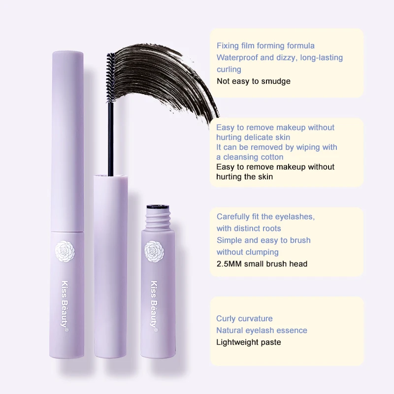 Mascara ultra-fin pour extension de cils, produit cosmétique pour les yeux, étanche, sans bavure, effet naturel rapide