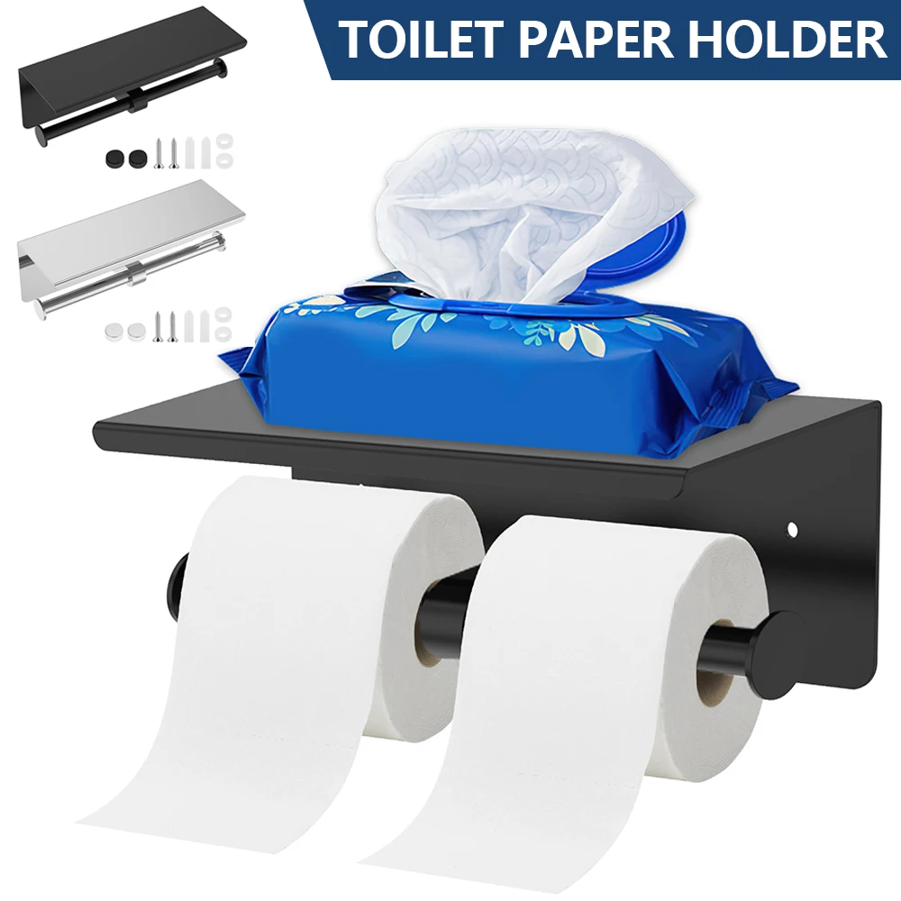 

Держатель для туалетной бумаги, настенное крепление из нержавеющей стали, двойной диспенсер для бумажных полотенец с полкой для телефона, кухонные аксессуары для ванной комнаты