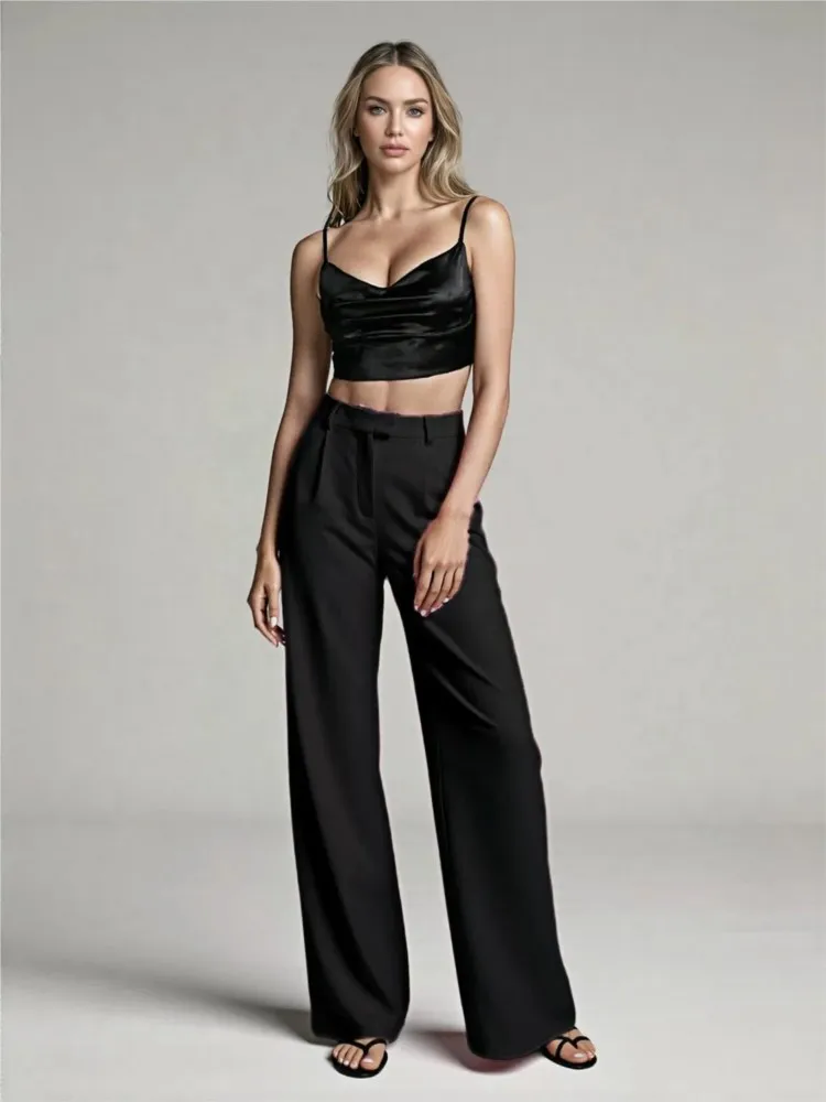 Foreign Style Solid Suit Pant Woman's Spring Autumn Fashion Straight-leg Pants With Pocket Ladies Commuting Versatile Clothing