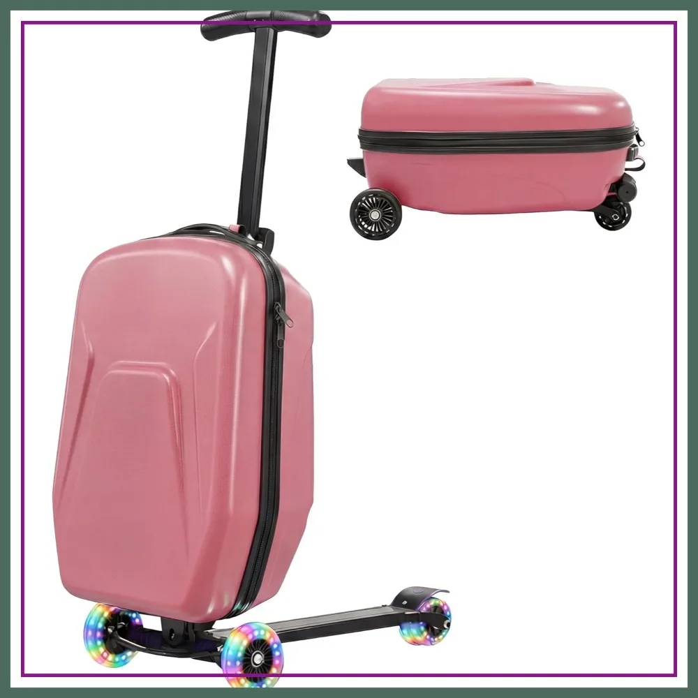 

20" Hardshell 2 in 1 Foldable Scooter Suitcase for Travel, Ride on Carry On Trolley Luggage with Wheels