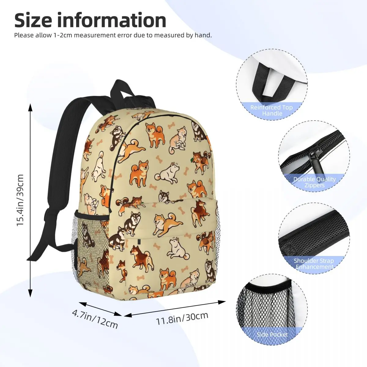 Shiba Inu Lovely Cute Dogs In Cream Backpack Student Boys Girls BookBag Men Women School Bag Computer Shoulder Bags