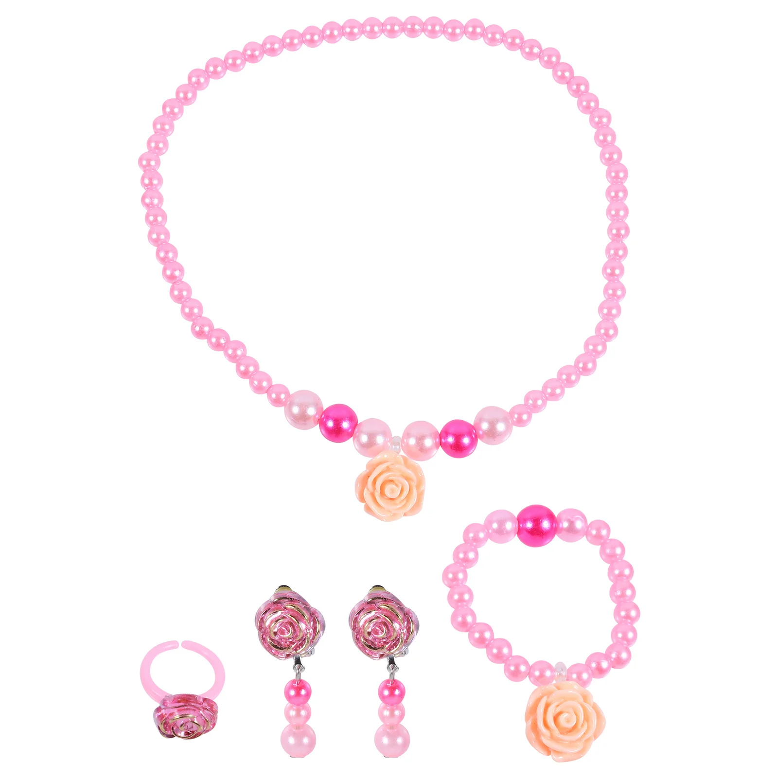 1 Zestaw Akcesoriów Kwiatowych Biżuteria dla Dzieci Naszyjnik Bransoletka Pierścionek Kolczyki Prezent Urodzinowy Biżuteria na Imprezę Zestaw Naszyjników dla Dzieci