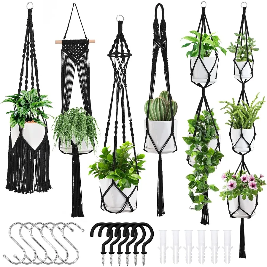 

Macrame Plant Hangers 6Pack Hanging Planters for Indoor Plants w 6 Set Hangers Kit Handmade Macromay Plant Hangers Indoor Flowe