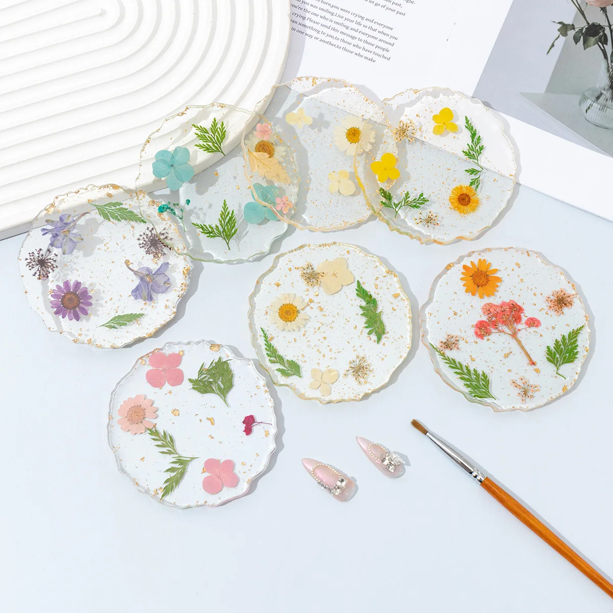 Resin Nail Art Palette Golden Edge Gel Nail Polish Holder Nail Tray Makeup Display Board Cosmetic Mixing Tools