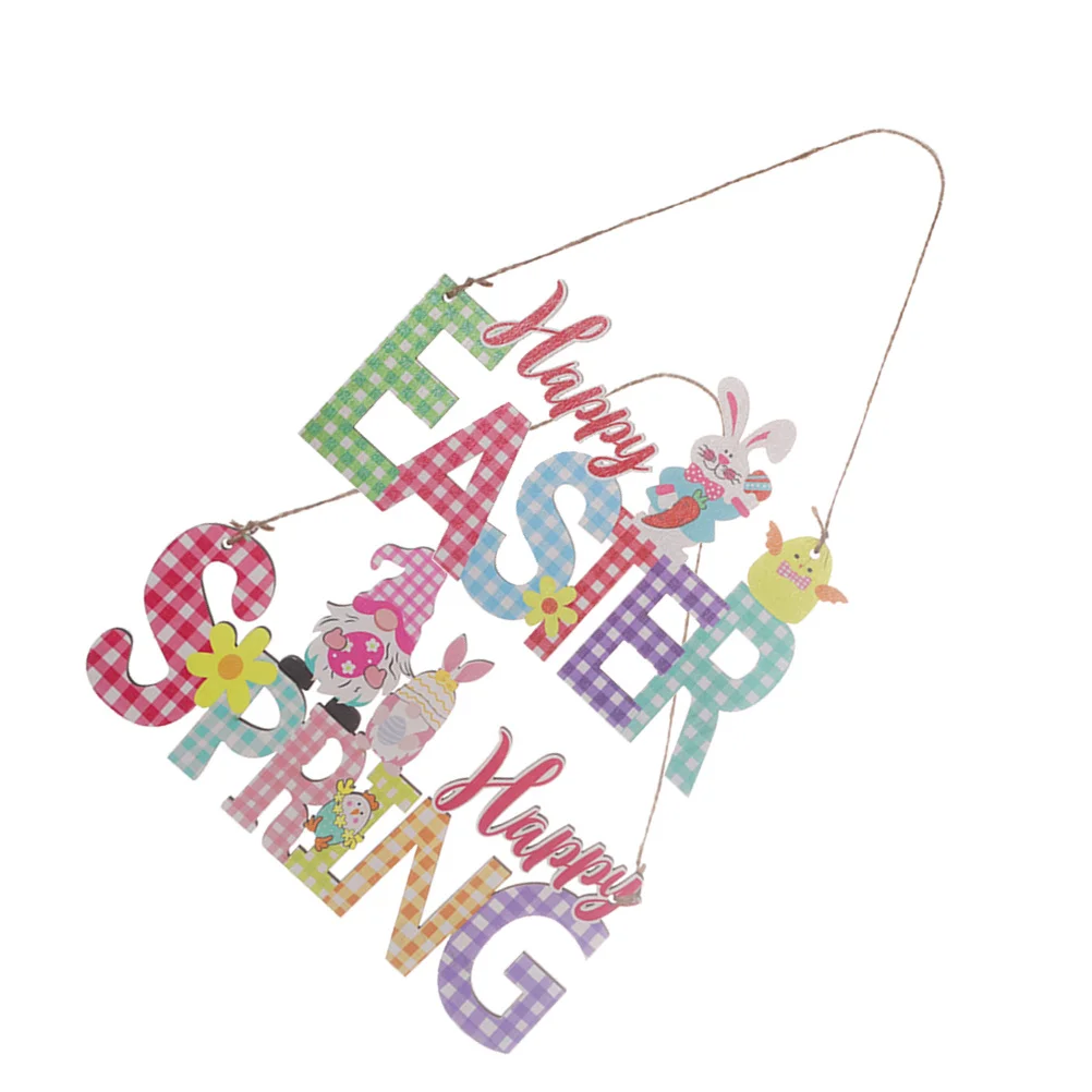 2 قطعة قلادة بحرف خشبية عيد الفصح معلقة لافتة للباب مهرجان الربيع جدار الفن الشرفة ديكور المنزل المشهد تخطيط الحرفية حلية #6