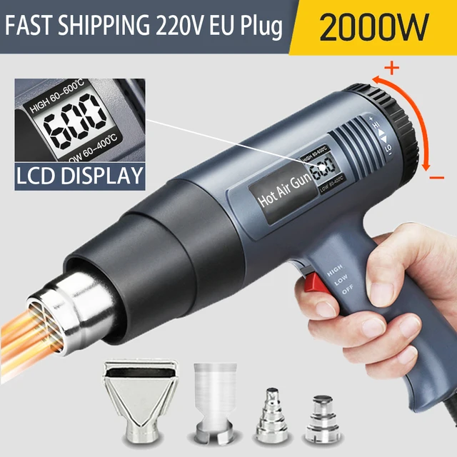 2000W Przemysłowa elektryczna gorąca wiatrówka Cyfrowy wyświetlacz Folia samochodowa Opalarka Suszarka powietrza do lutowania Dmuchawa termiczna Opakowanie termokurczliwe