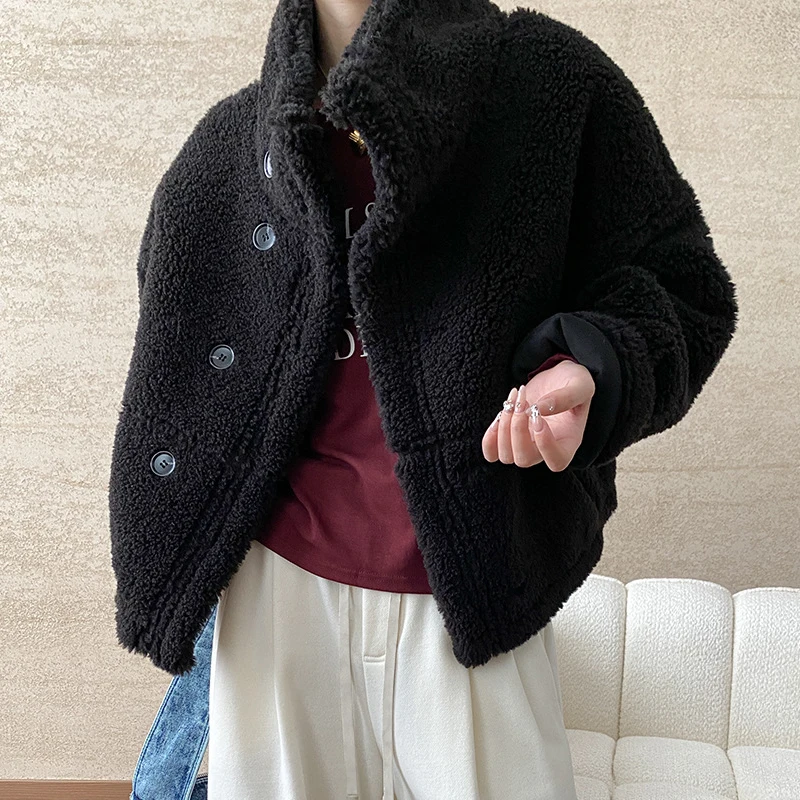 30% Wool New Women Winter Warm Thick Fur Coat Two Way Wear Women Furry Coat Turn Down Collar Women Jacket Coat Casaco Feminino