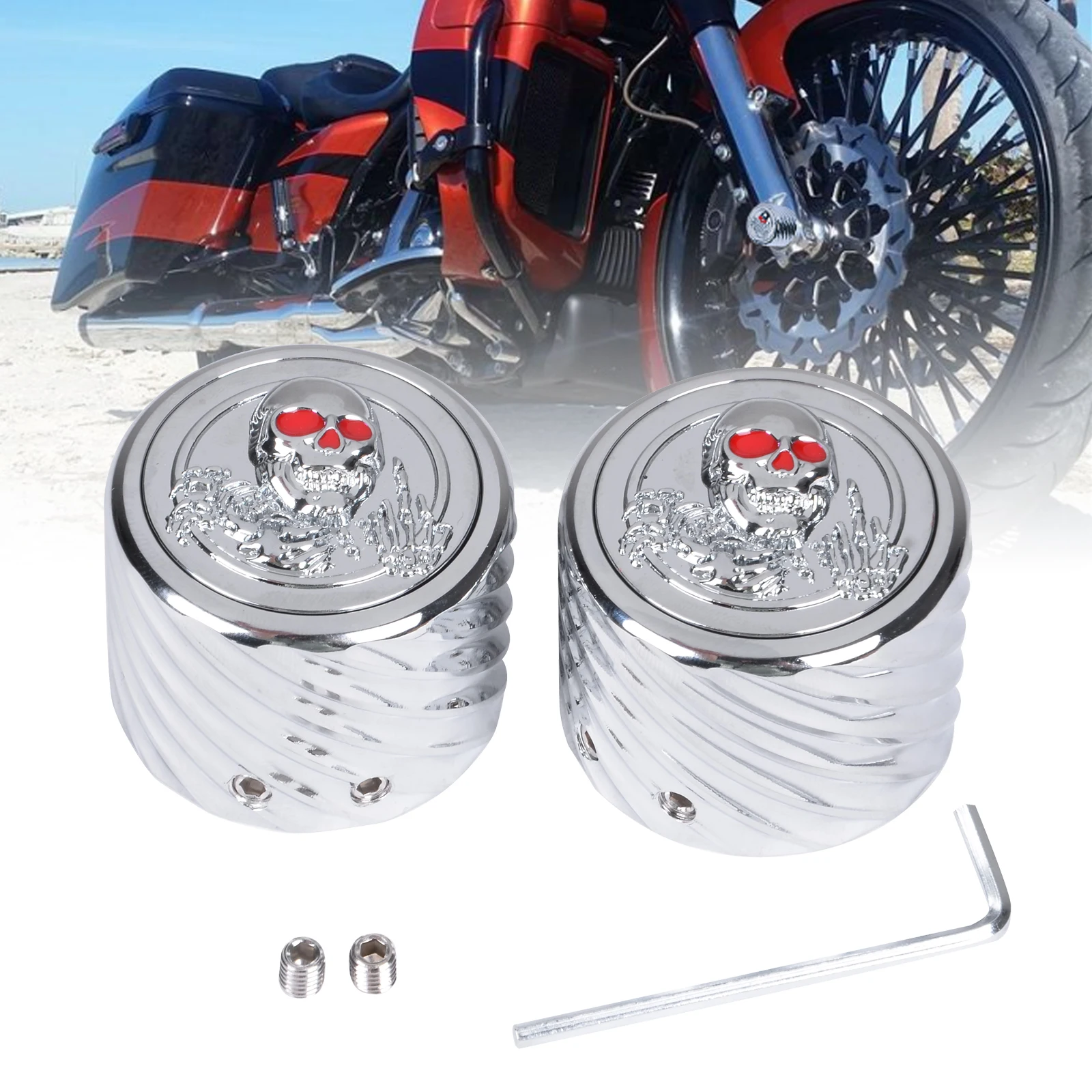 

3D Skull Axle Covers Front Axle Bolt Covers Wheel Axle Caps for Harley 2002-2023 Softail Electra Road Street Glide Sportster