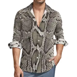 Camisas de playa con estampado 3D de piel de serpiente para hombres y mujeres, ropa de calle informal de moda, solapa de gran tamaño, camisa de manga larga, Tops, blusa, ropa de hombre