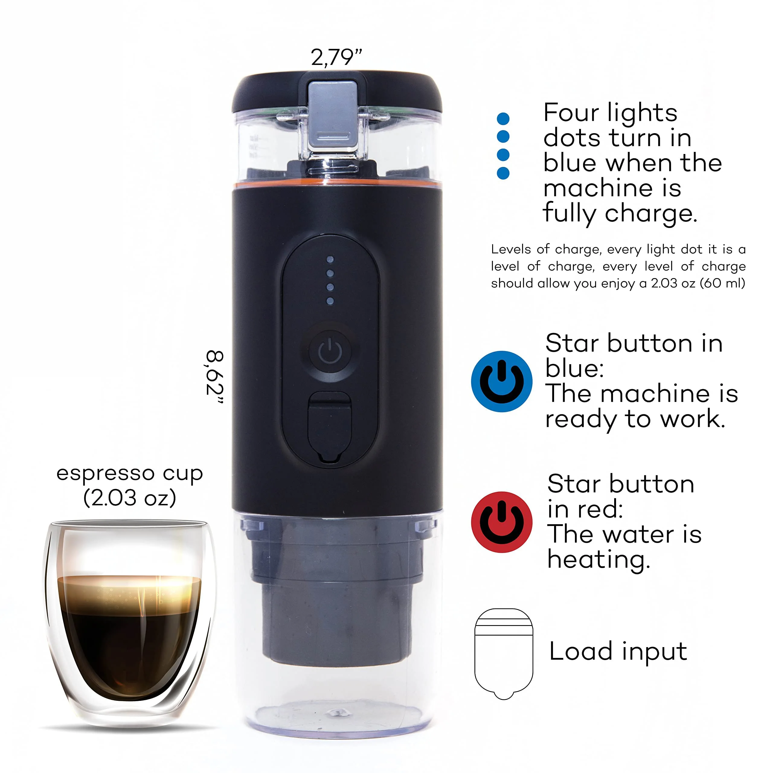 Máquina de Espresso portátil, dispositivo de 20 bares de presión, calentamiento rápido, recargable por USB tipo C, Compatible con café molido y