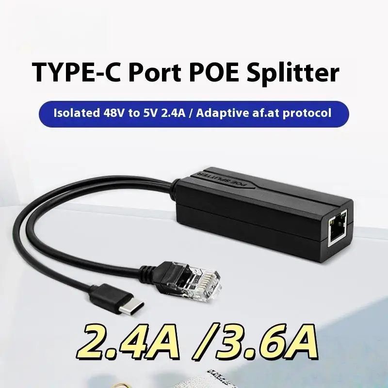 1Pcs 48V To 5V Micro USB Type-C POE Splitter 100/1000Mbps Gigabit POE Camera Injector Power Supply For Huawei Hikvision