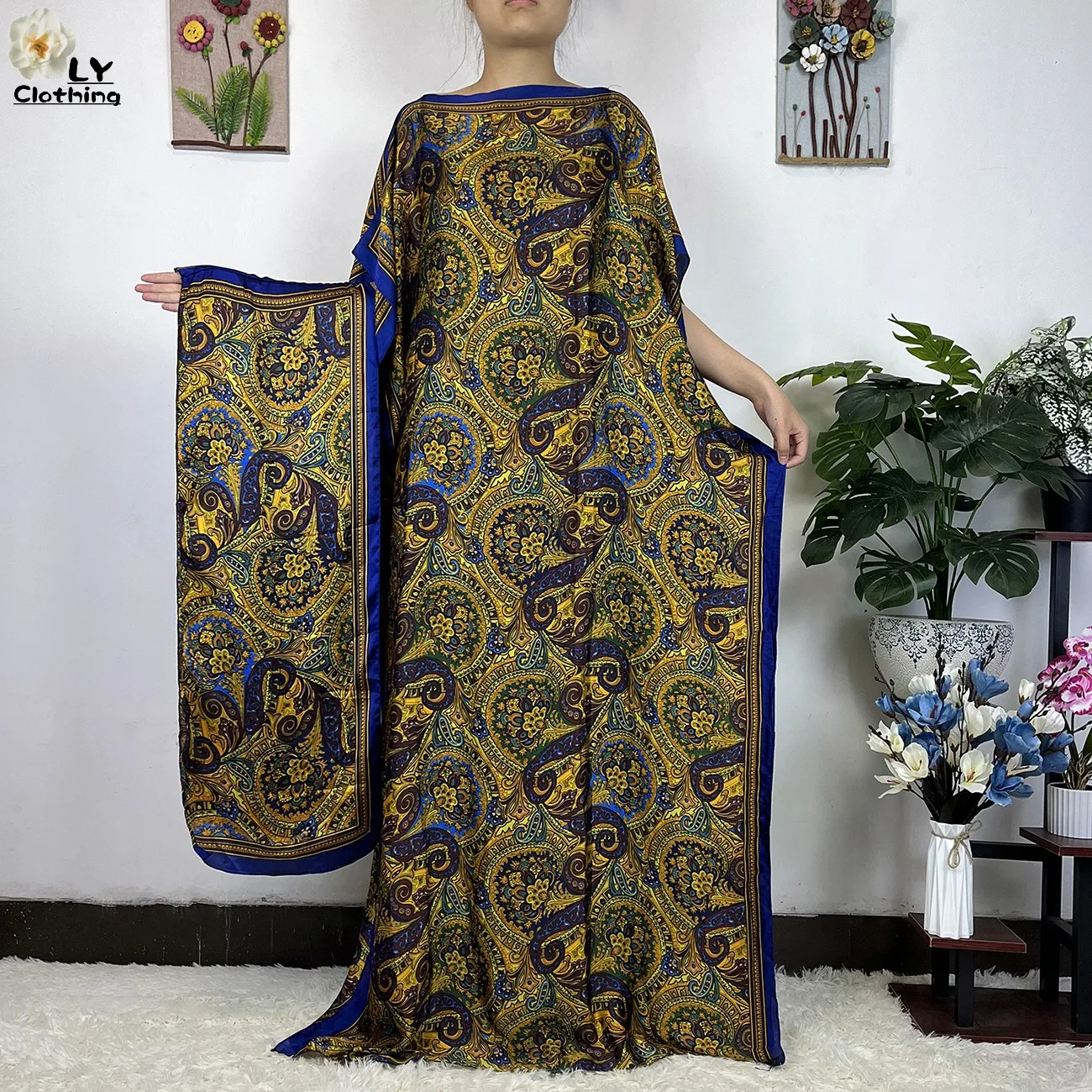 2023 Fashion Print Islam Turkey Loose Elegant Femme Robe New Silk Oversize African Women Clothing Dubai Dashiki Abaya Free Size