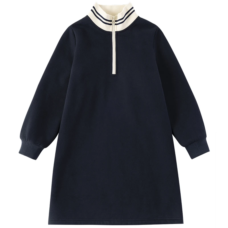 Female Child Clothes Fashion Girls Dresses Birthday Navy Bluey 2024 Winter New American Casual Style Stand-up Collar Velvet