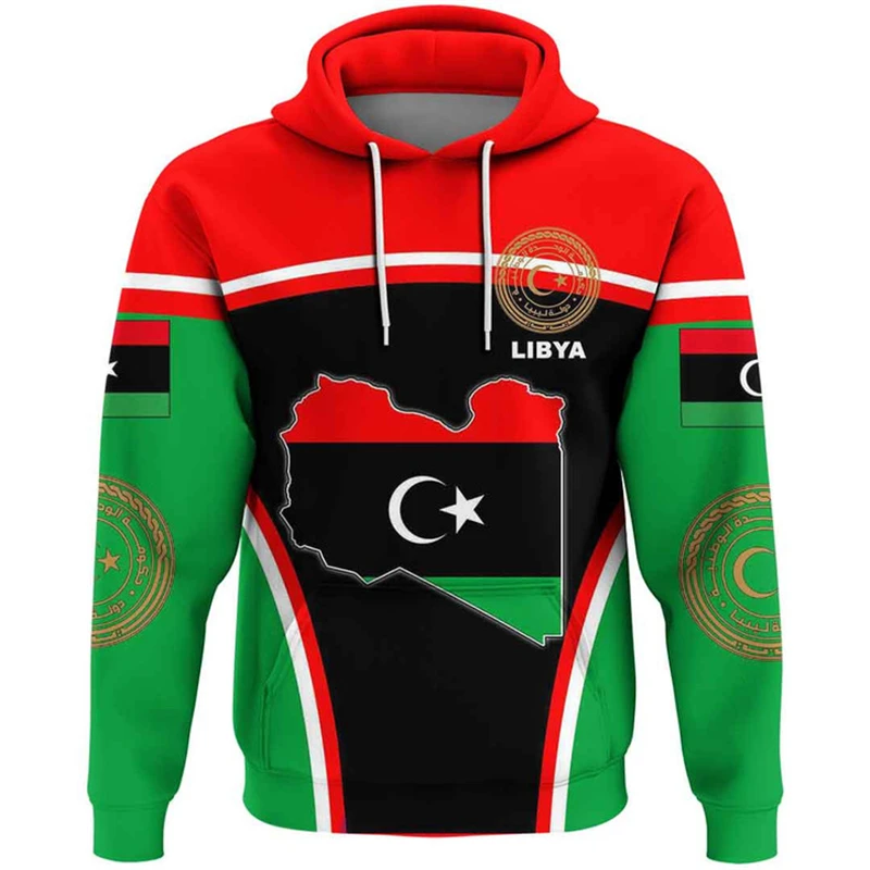 Africa Country Libya Graphic Sweatshirts Casual Boy Hoody Flag Map Dashiki Hoodies For Men Clothes National Emblem Tracksuit Top