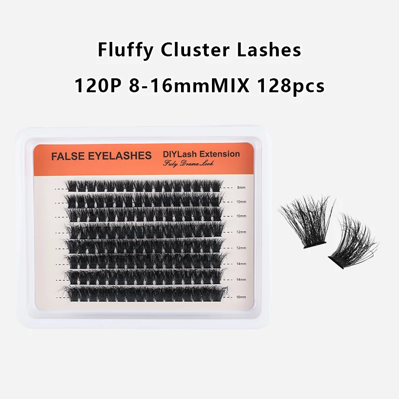 HBZGTLAD 8 Reihen 5D Flauschige Cluster Wimpern 50D/60D/80D/100D/120D/160D Dicke Wimpern 8-16mm Mix Einzelne Wimpern DIY Wimpernverlängerung