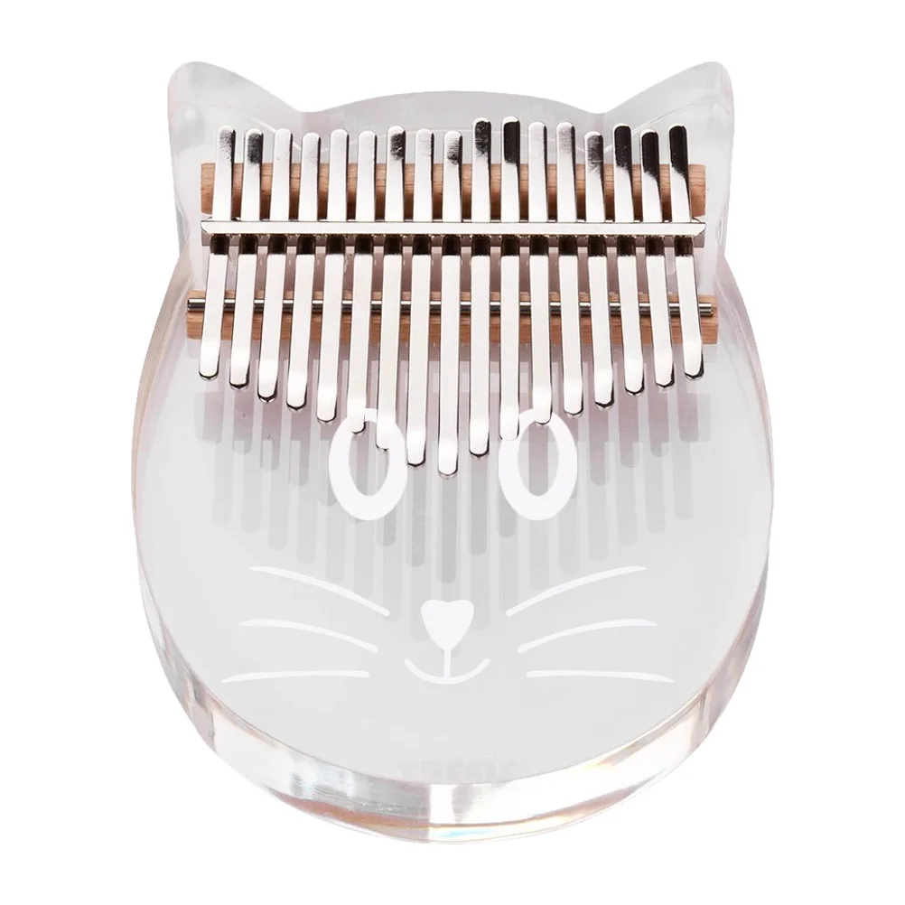 

Crystal Kalimba Thumb Piano 17 Keys Transparent Acrylic Cat Shape Portable for Beginners Adults Finger Piano Mbira