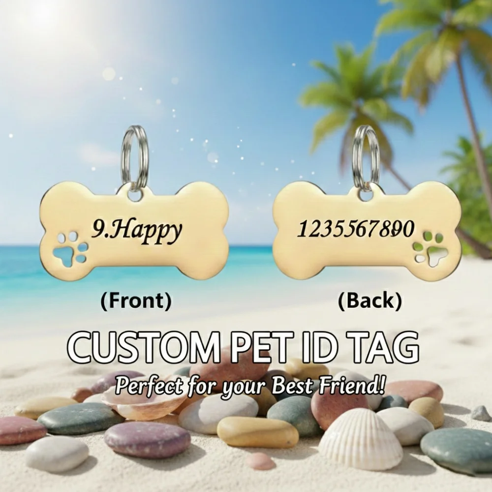 

Personalized Dog ID Tag Custom Engraved Bone Nameplate Stainless Steel Pet Collar Accessories Anti-lost Pendant for Puppy Cat