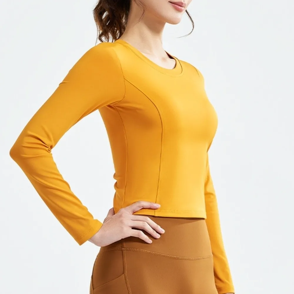 Abbigliamento sportivo con coulisse sul retro con vestibilità arricciata Manica lunga Elastico Fitness Yoga Top Abbigliamento da allenamento traspirante Pilates Yoga Camicie Danza