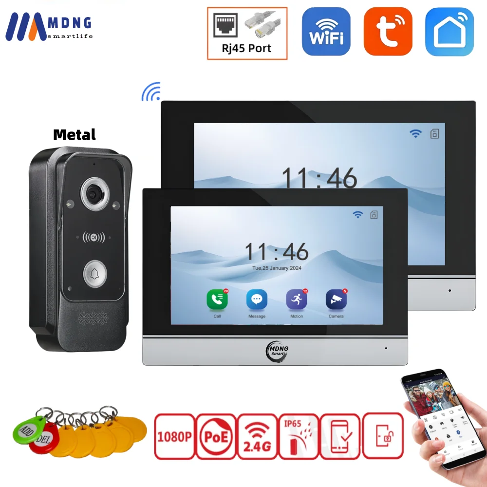 7 " Tuya Smart WiFi Residential Video Doorphone Intercom System Touch Screen Rfid Wireless Door Entry for Apartment Home Villa