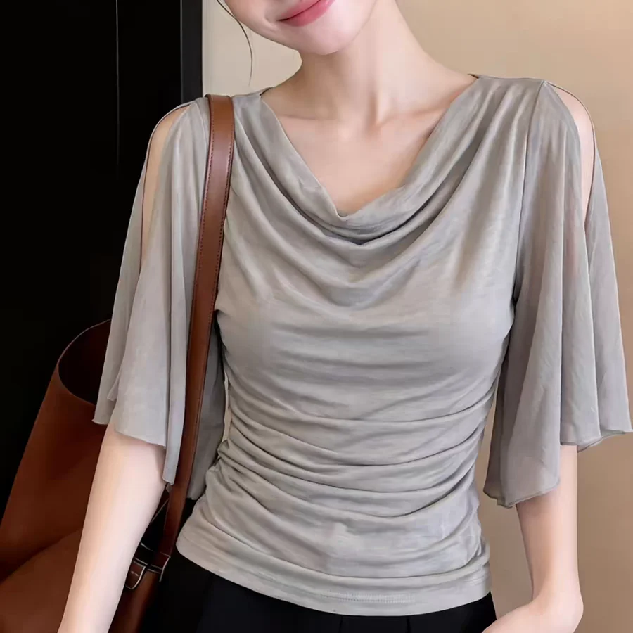 Chic Unique Short Sleeve T-Shirt Women's Fashionable Top Summer Small Size Beautiful Combed Cotton Polyester Fiber 100%