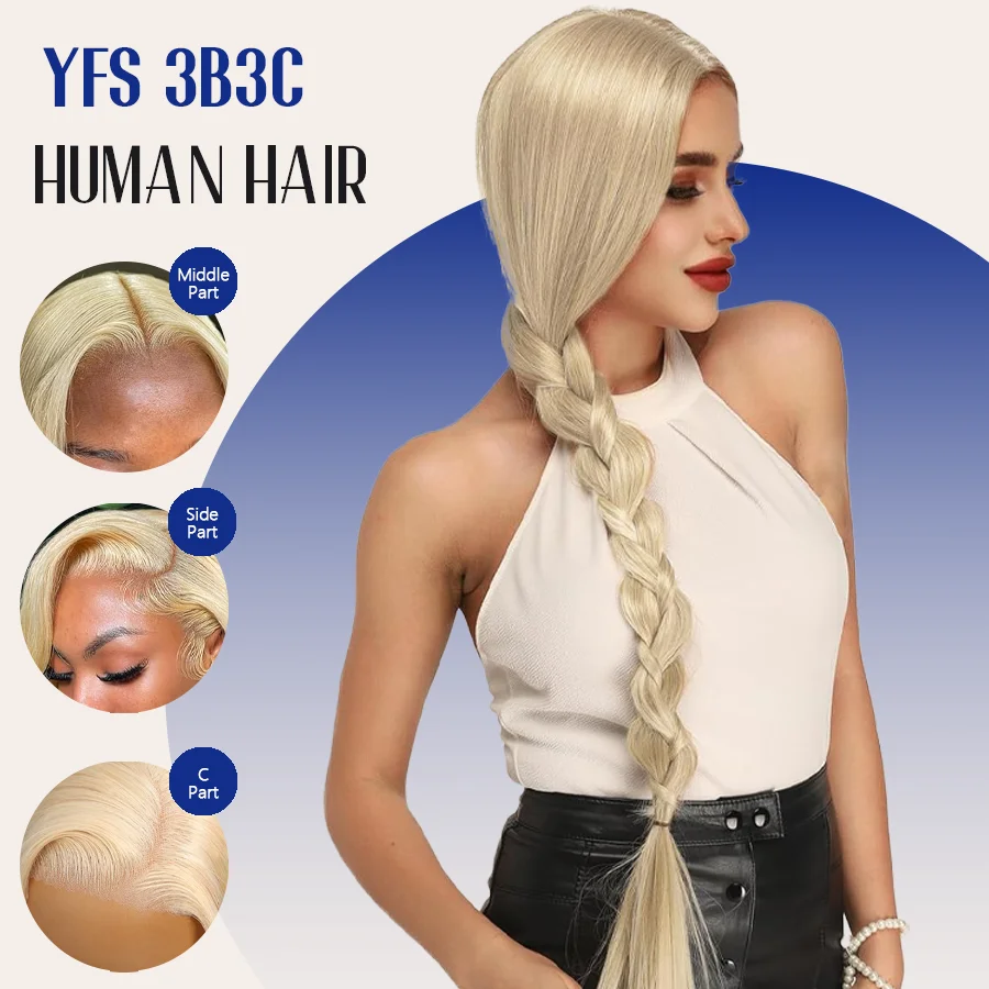 Halloween Long Anime Cosplay Wig 613 Blonde 200% Density 40 Inches 13x6 13x4 HD Transparent Lace Frontal Wig #613 Bone Straight Human Hair Wigs Blonde For Women Pre Plucked Brazilian Hair image 3