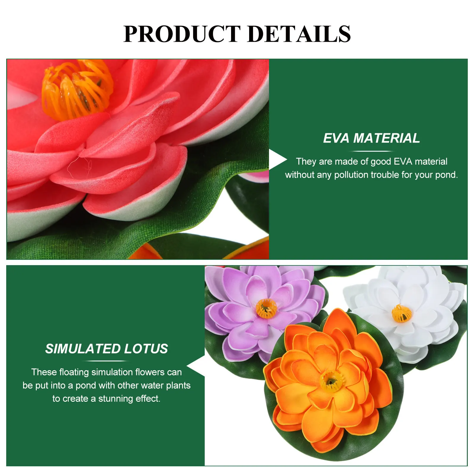 6Pcs Artificial Floating Lotus Flowers Eva Pond Decorations for Garden Ponds Fountains Aquariums Swimming Pools Home Outdoor
