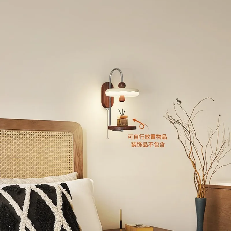 Japanese Multi-functional Wooden Wall Lamps Bedroom Bedsides Retro Living Room Homestay Indoor LED Wall Sconces Lighting Fixture