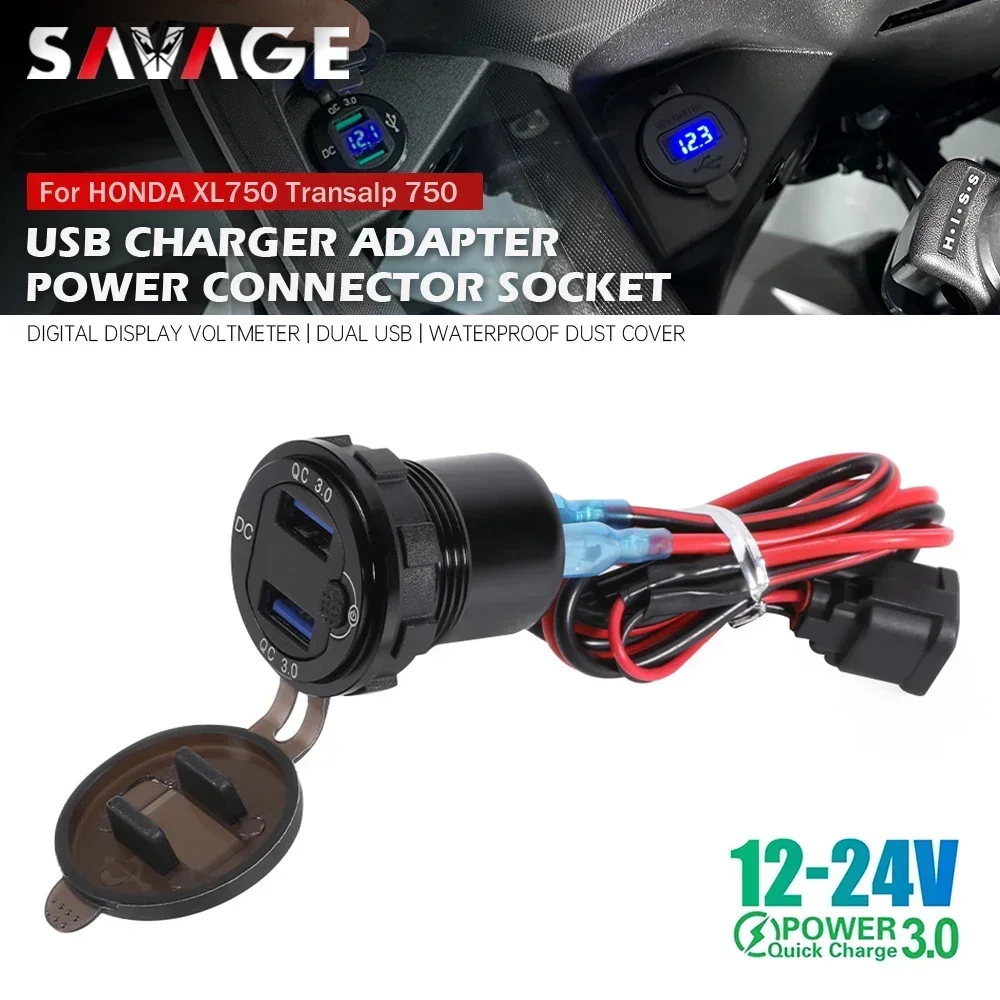 For HONDA XL750 Transalp 750 CRF Africa Twin 1000 1100 QC3.0 USB Charger 12V Power Outlet Connector Plug Dual USB Socket Cable