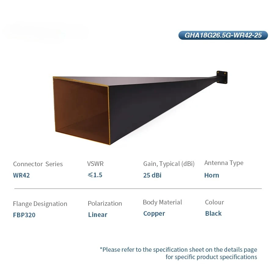 Gwave WR-42 K Band 18-26.5GHz 50 Ohm RoHS Compliant 25dBi Gain Broadband Rectangular Horn Antenna With Coaxial Mounting