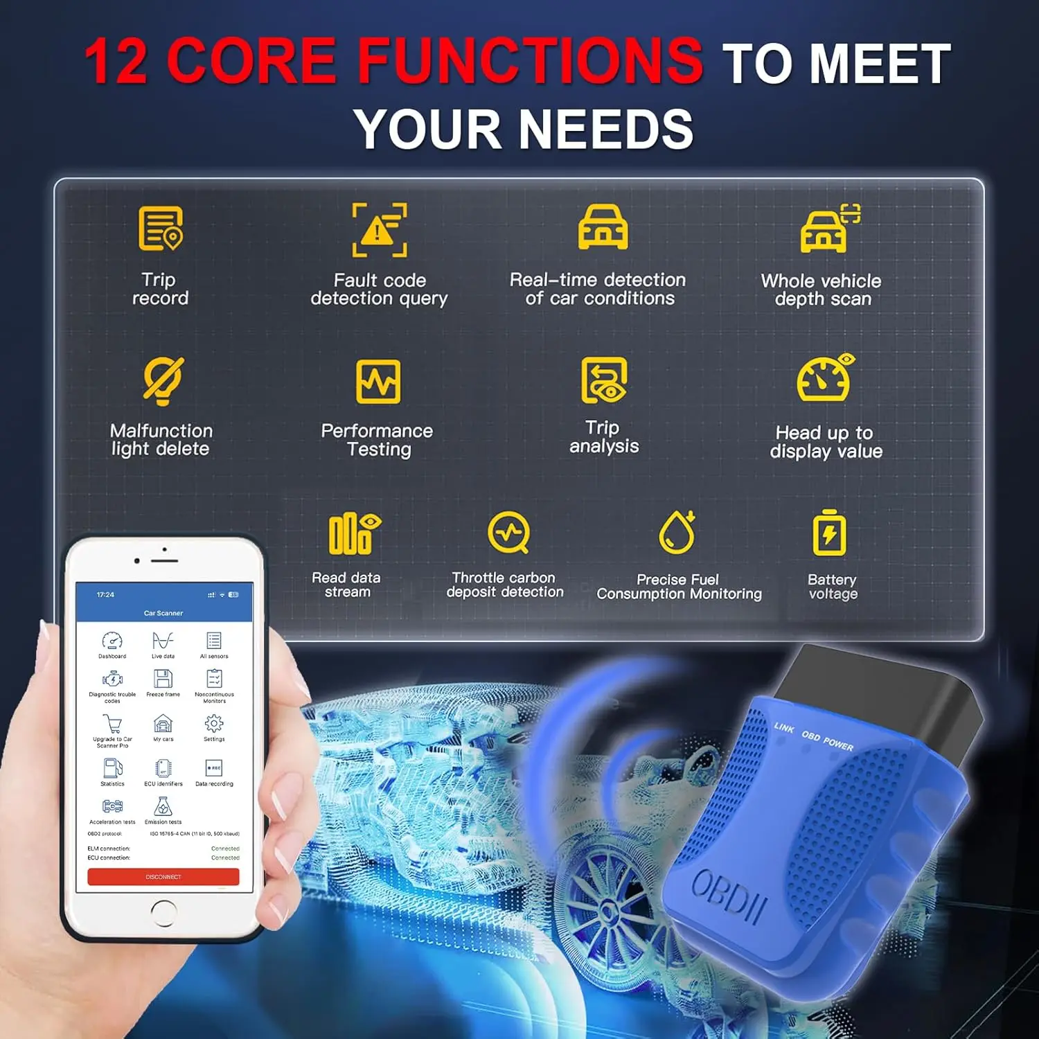 أداة تشخيص السيارة obd2 الماسح الضوئي FA40 Bluetooth 4.0 لنظام التشغيل iOS وAndroid #2