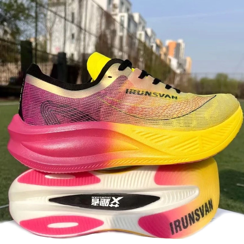 IRUNSVAN Nylon Carbon Plate Professional Marathon Running Racing Shoes for Man Light Rebound Track Field Women Sneakers  ﻿