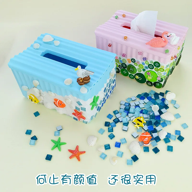 Mosaic Making Tissue Box Cartoon Paper Box Parent-child Activity Handmade DIY Storage Box Living Room Desk Decoration