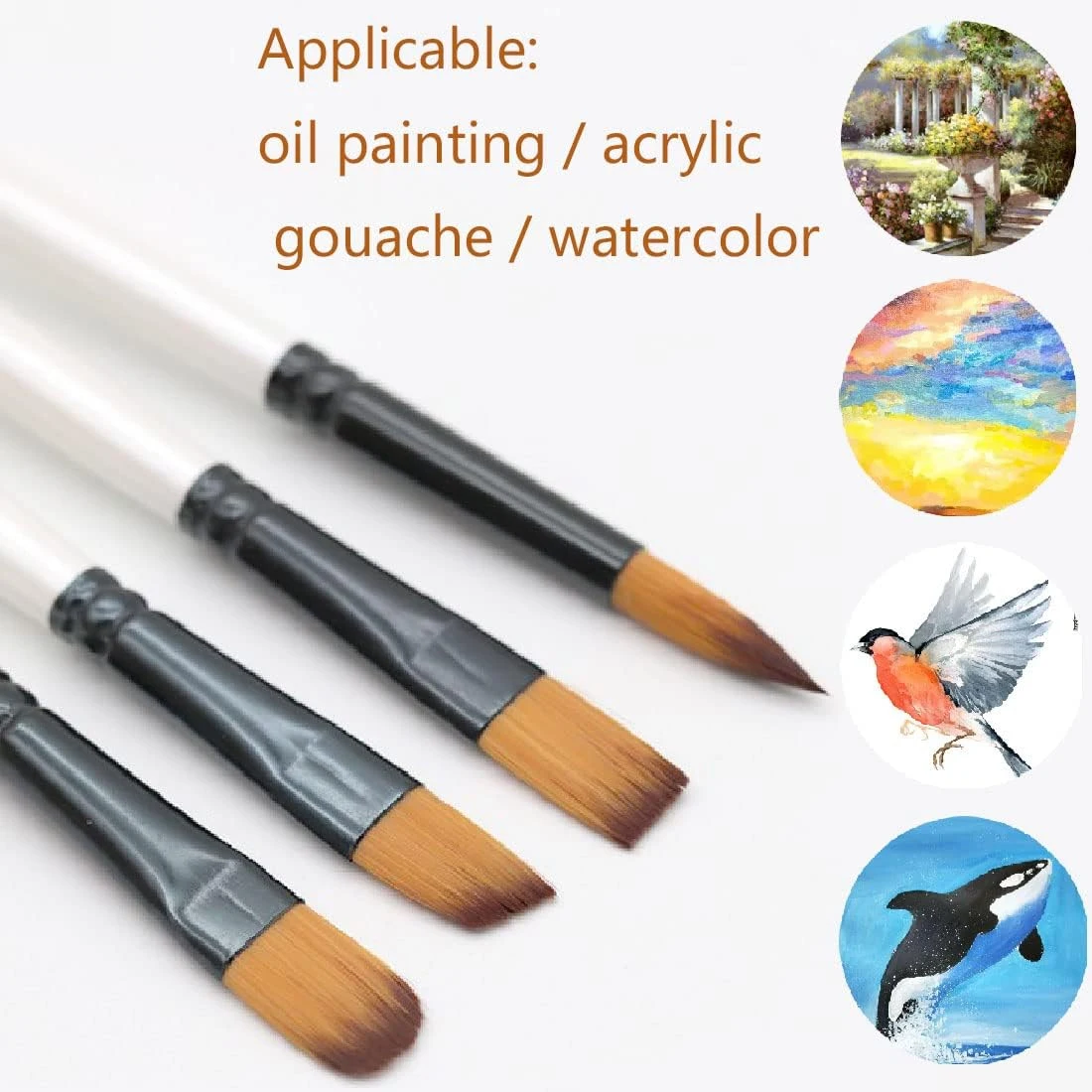 12/48-teiliges Kunst-Aquarellpinsel in professioneller Qualität, weißes Nylon-Set mit runder Spitze für Acryl und Pinsel für Gesicht, Körper, Nagelkunst – Detail 3
