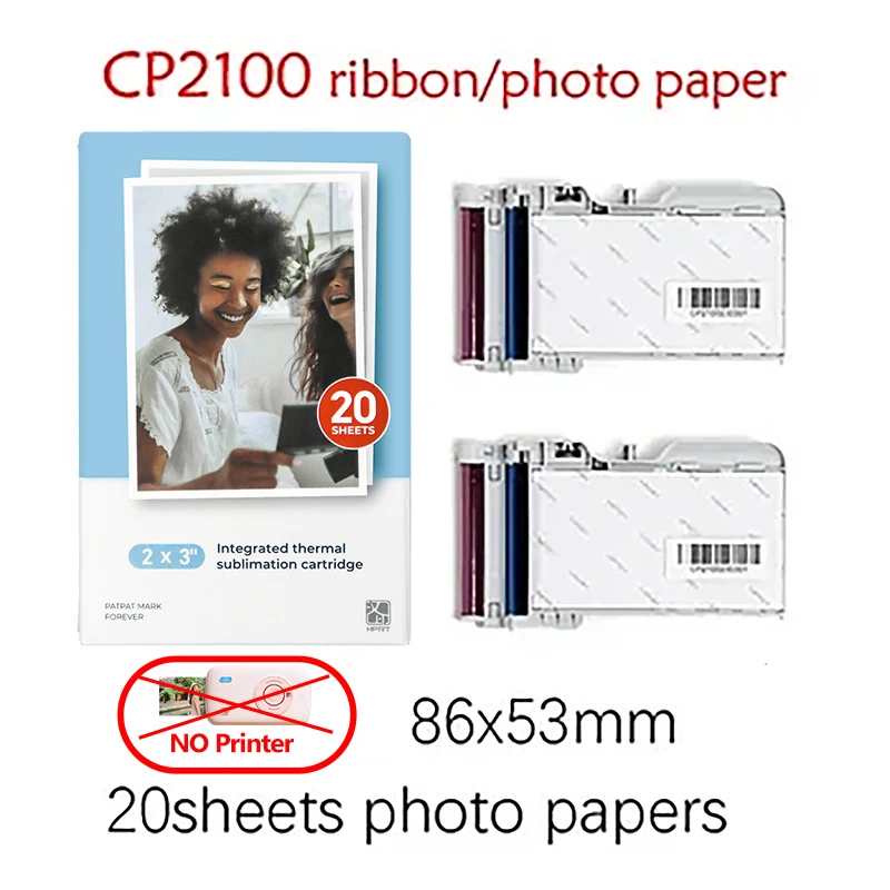 HPRT CP2100 Mini Photo Printer 20sheets Photo Paper 2x3'' 53x86mm Thermal Specific Color Ribbon Photo Paper