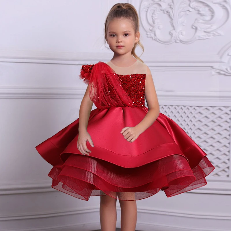 Summer Pageant Party Dress For Girl Children Costume Sequin Princess Dresses Girls Clothes Lace Wedding Prom Gown 2-10Y