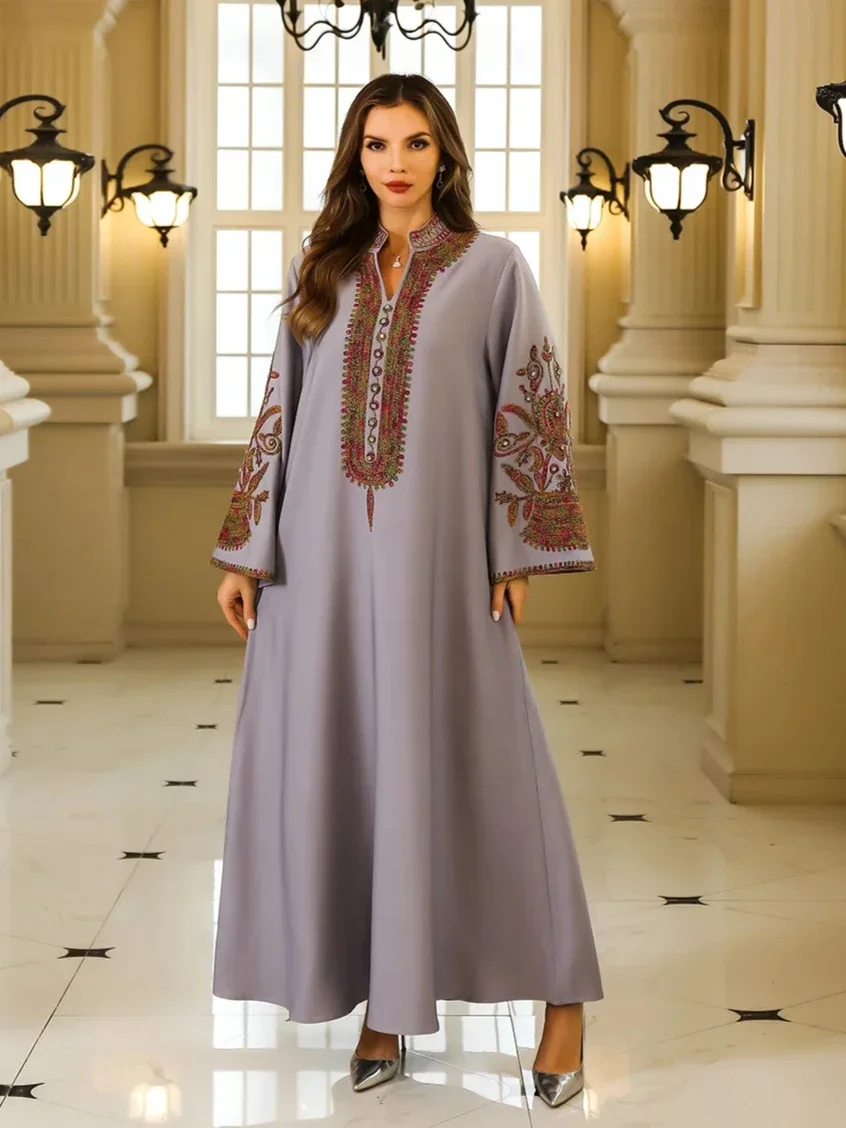 Muslim Embroidery Dress for Women Party Abaya  Arab Long Robe Dresses Jalabiya Eid Ramadan Morocco Dubai Islam Vestidos Largos