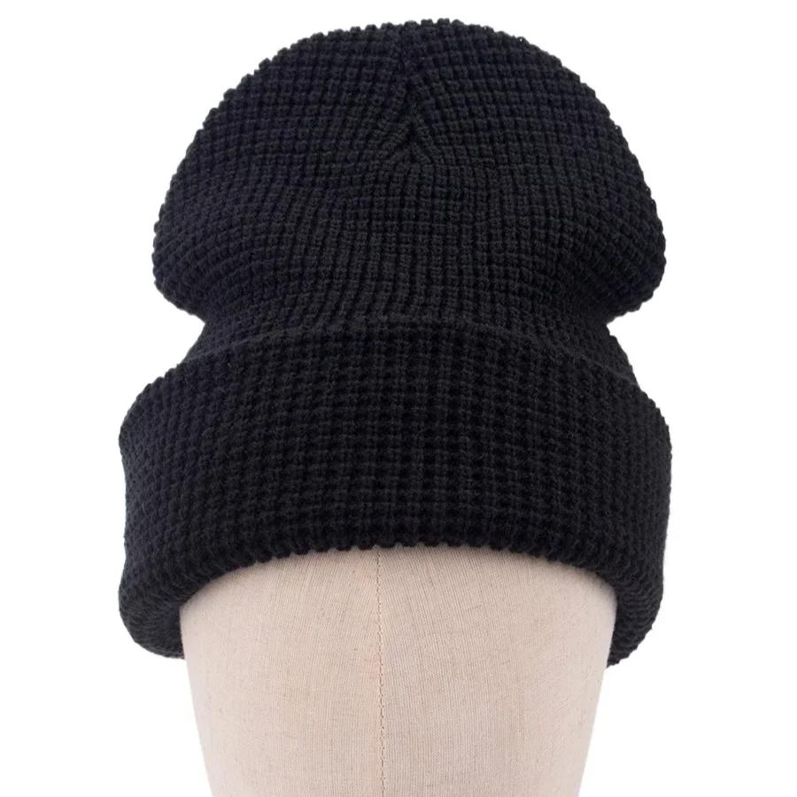 Blanks Waffle Knit Beanie Warmth Lightweight Winter Hats Women Beige Ribbed Plain Black Cuff Skullies for Men