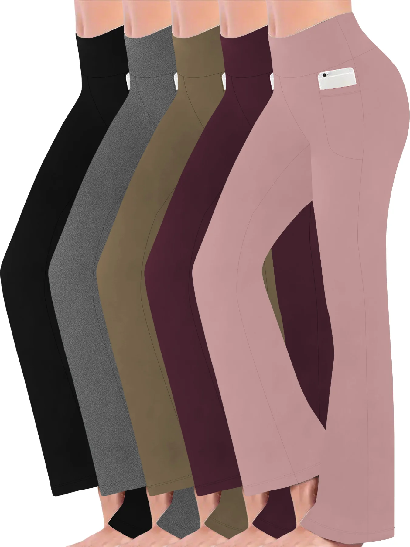 

5 pack Women Super Soft Flare Pants with Pockets High Waisted Tummy Control No See Through Workout Yoga running Home Casual