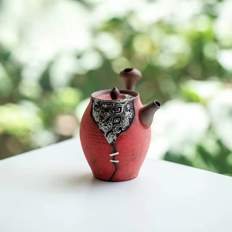 

160ml Retro Old Rock Clay Teapot Japanese Powder Yin Carmine Red Pot Tea Maker Kettle with Strainer Cha Accessories Craft Gifts